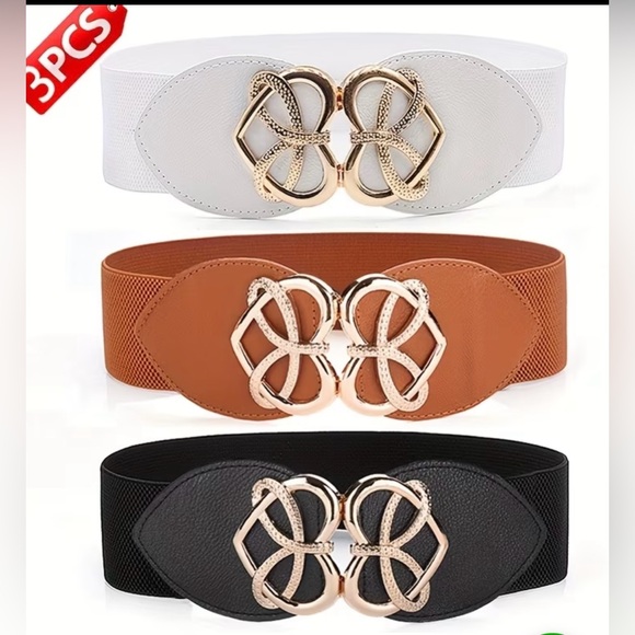 unbranded Accessories - 3 Different Colors-Gold Accent Elastic Waist Belts- Women Accessories
